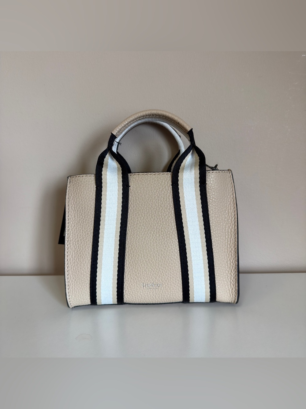 Botkier Beige Satchel with Black & White Striped Handles